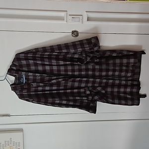 Stafford mens bathrobe M/L burgundy/gray great shape 100% cotton w/hood